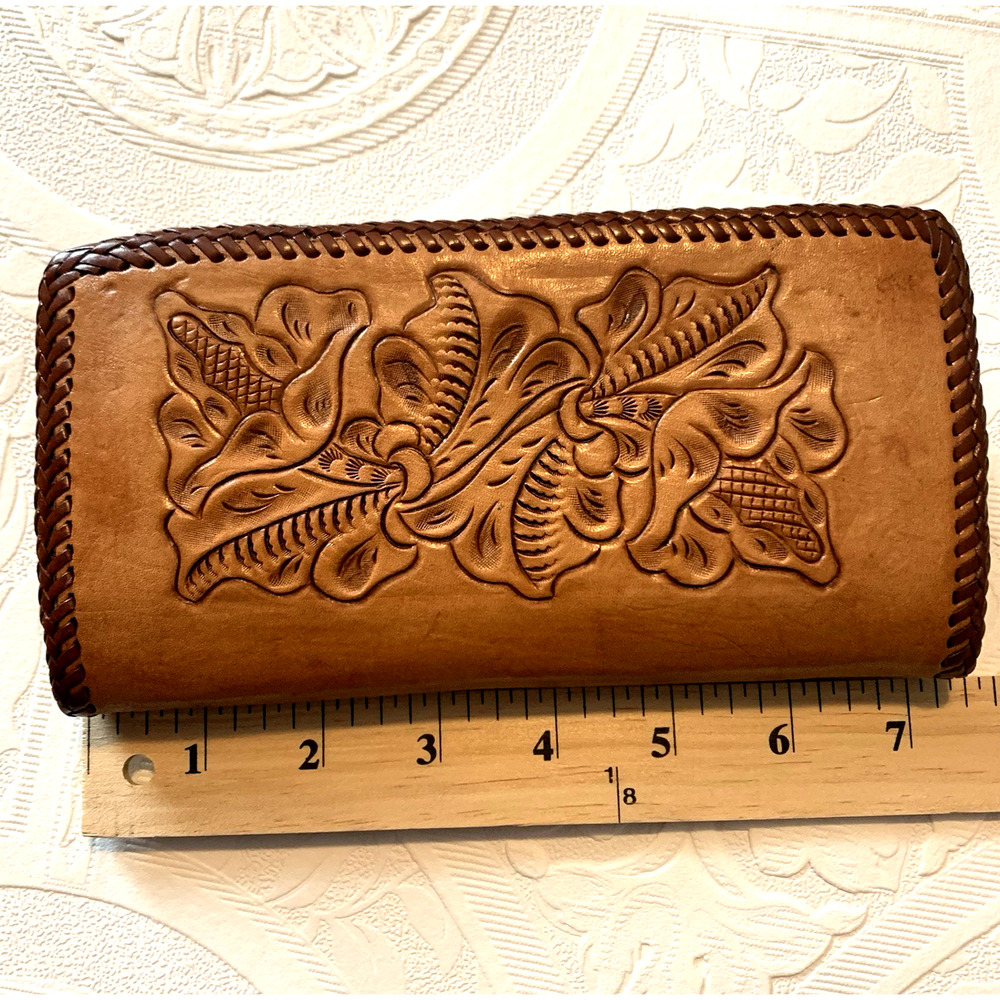 Vintage Hand-tooled Leather Women’s Wallet Clutch Dbl Kiss-lock Closure “MOM” - Picture 9 of 10